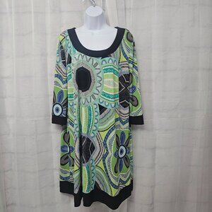 Tianna B Dress Shift Retro Mod Abstract Boho Green Blue 1X